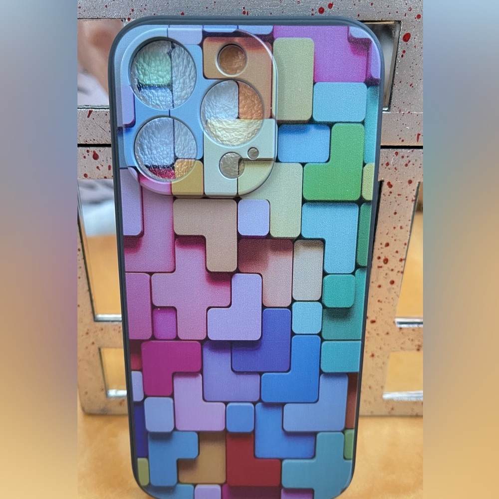 iPhone case multi color rainbow square pattern 14 pro